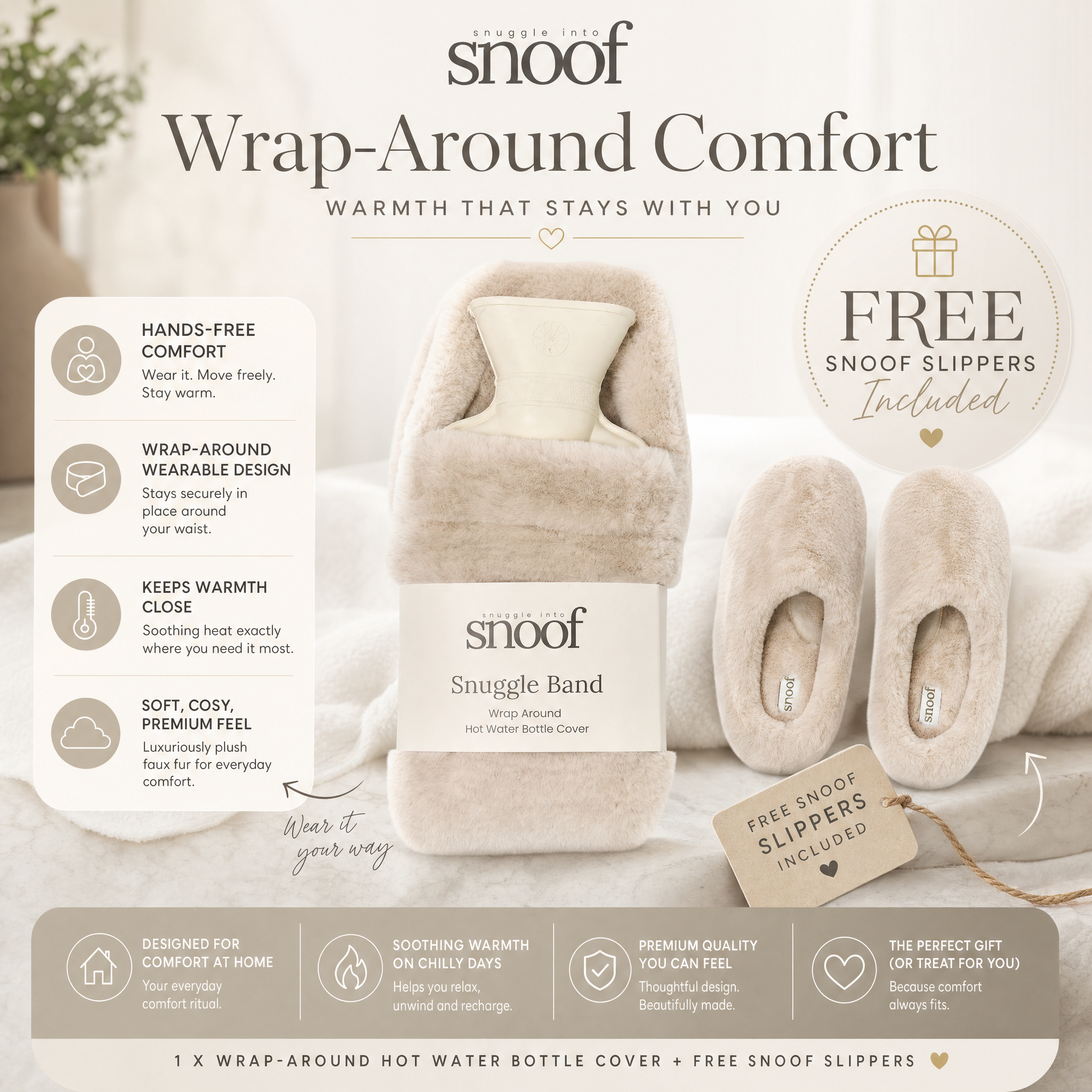 Hands Free Hot Water Bottle + Free Slippers & Free Delivery